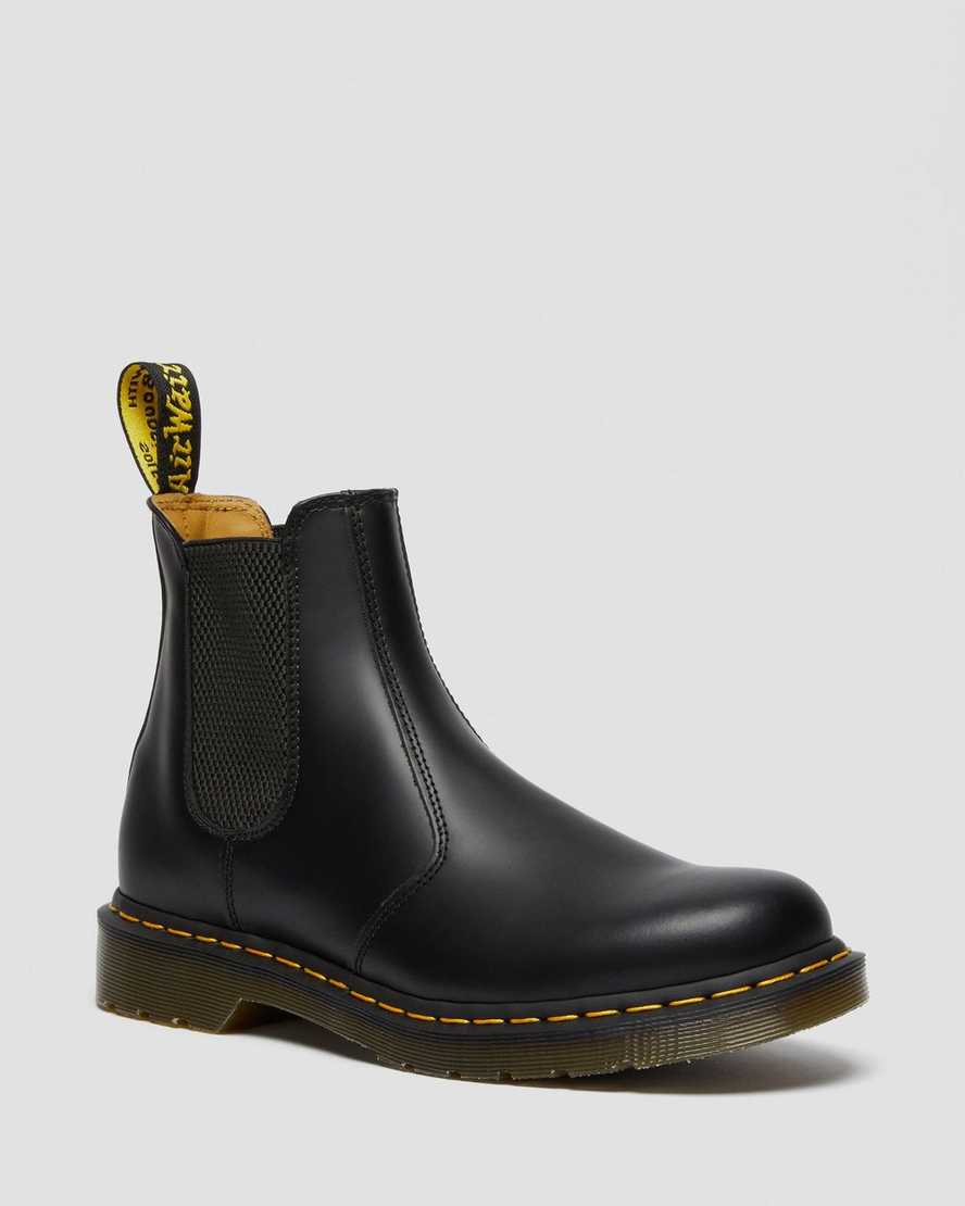 Dr. Martens 2976 Yellow Stitch Smooth Nahka Naisten Chelsea Nilkkurit - Mustat Nilkkurit [157-BDMJIP